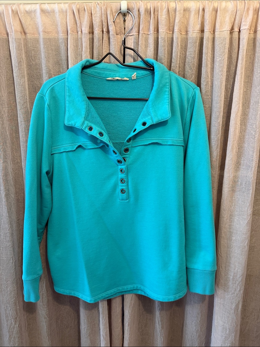 Soft Surroundings Teal Button-Front Pullover